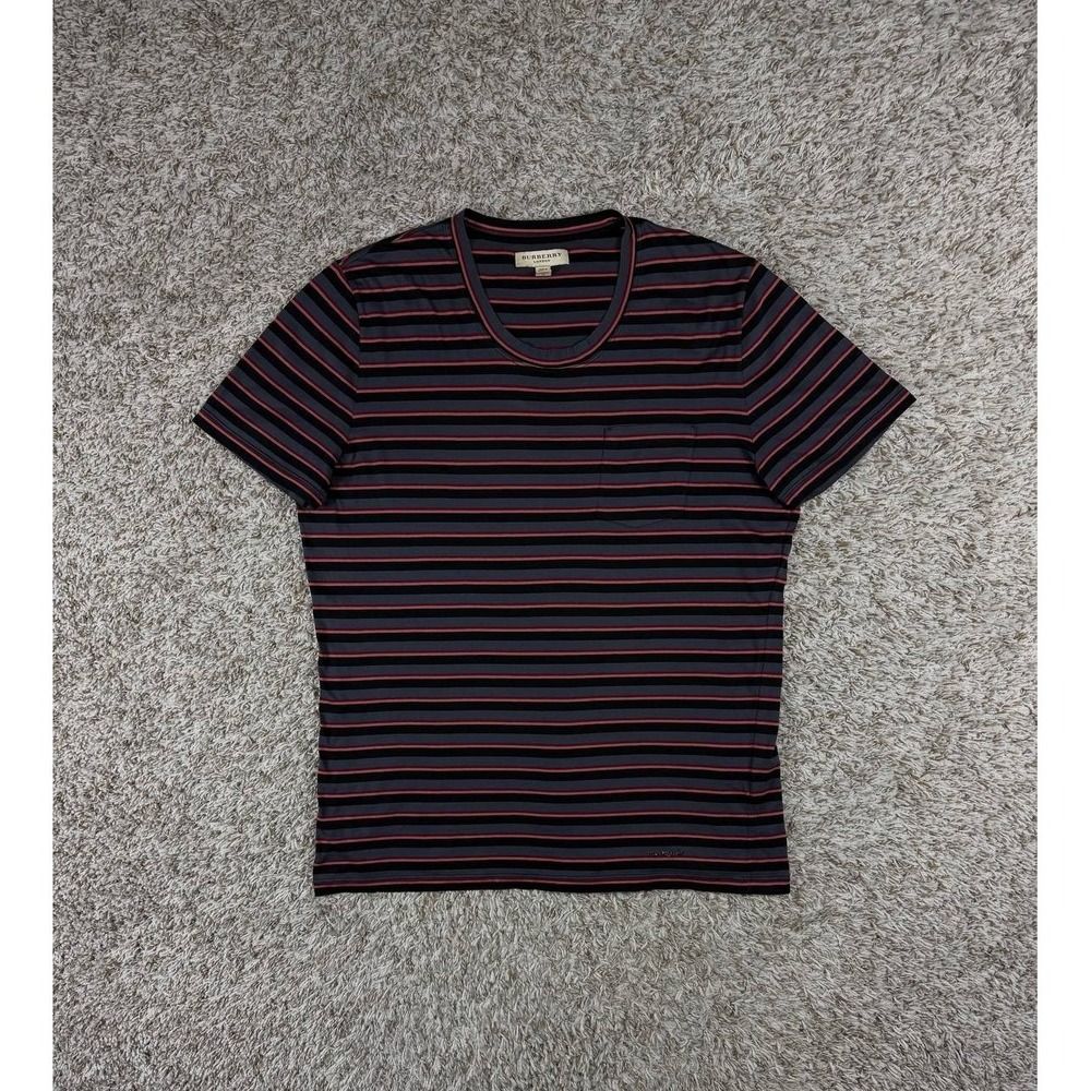 Burberry London Mens XL Black Red Striped Pocket T-Shirt Portugal